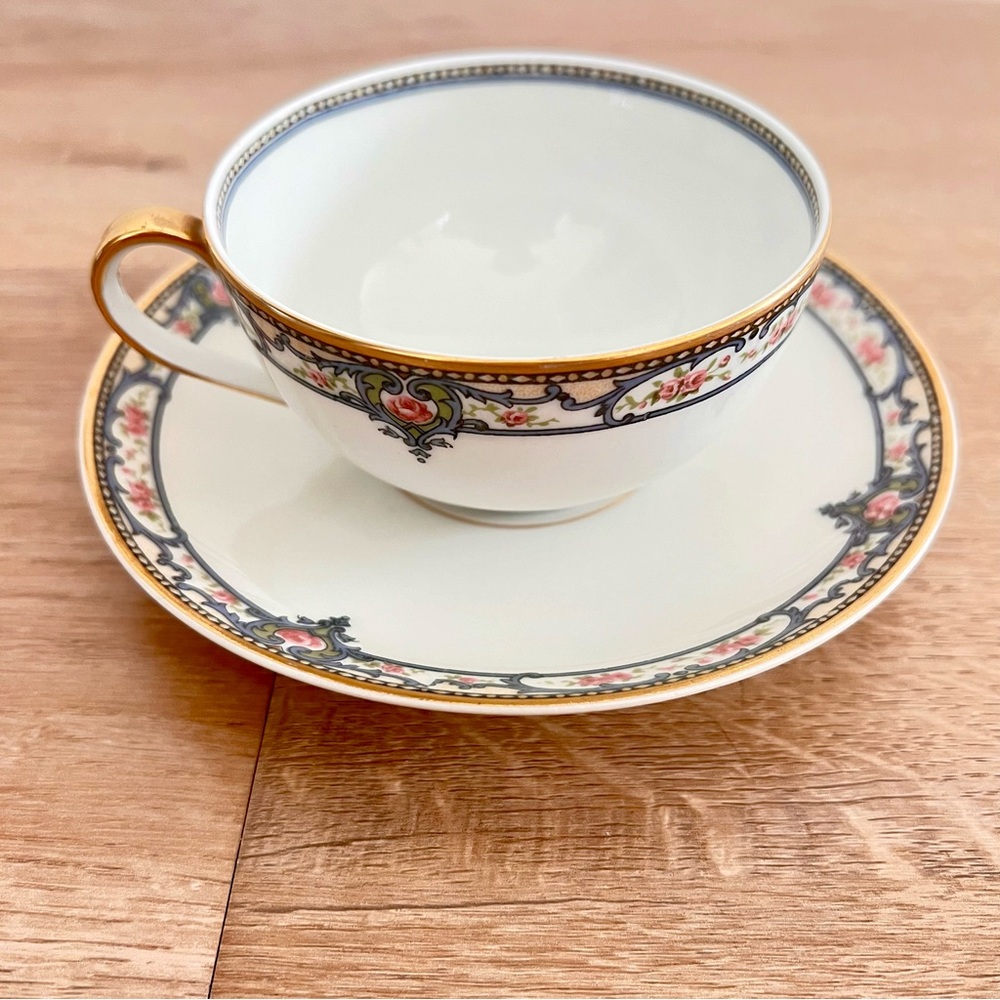 Vintage Theodore Haviland Limoges France Tea Cup‎ & Saucer Pink Rose Gold Trim